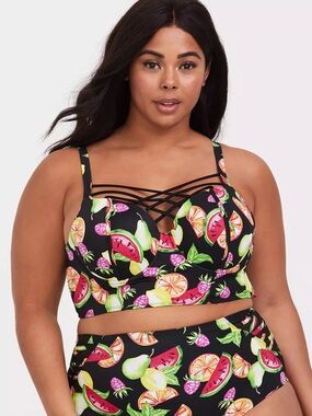 Torrid Black & Multi Fruit Lattice Push-Up Balconette Bikini Top 1x